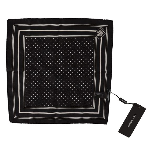 Dolce & Gabbana Black Dotted Silk Square Handkerchief Scarf - Picture 2 of 3